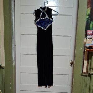 Elegant Black and Blue Backless Jumpsuit Costume